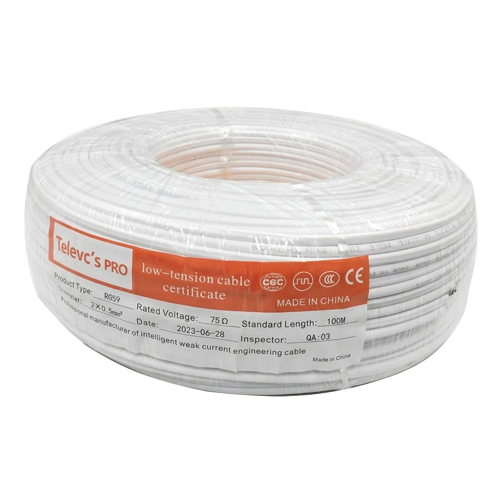 Televcs Pro Coaxial Cable RG59 100m - White | Kimo