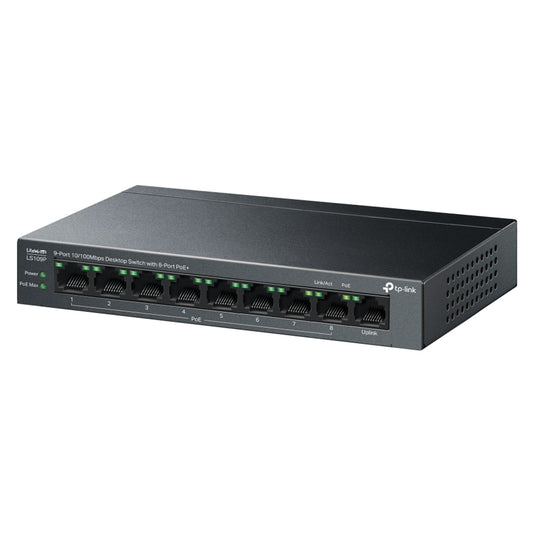 سويتش تي بي لينك 8 منافذ 100/10 ميجابت في الثانية +PoE + منفذ (RJ45) 100/10 ميجابت في الثانية LS109P Unmanaged Desktop