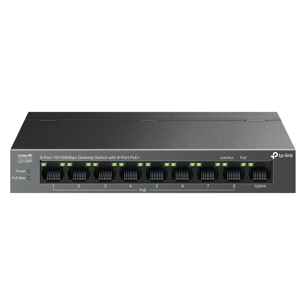Tp-Link LS109P Unmanaged Desktop Switch 8 Ports PoE+ 10100Mbps + 1 Port RJ45 10100Mbps Uplink