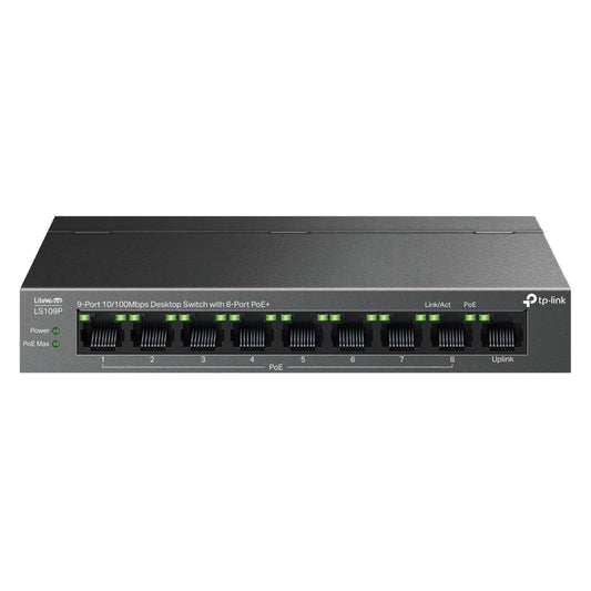 Tp-Link LS109P Unmanaged Desktop Switch 8 Ports PoE+ 10100Mbps + 1 Port RJ45 10100Mbps Uplink