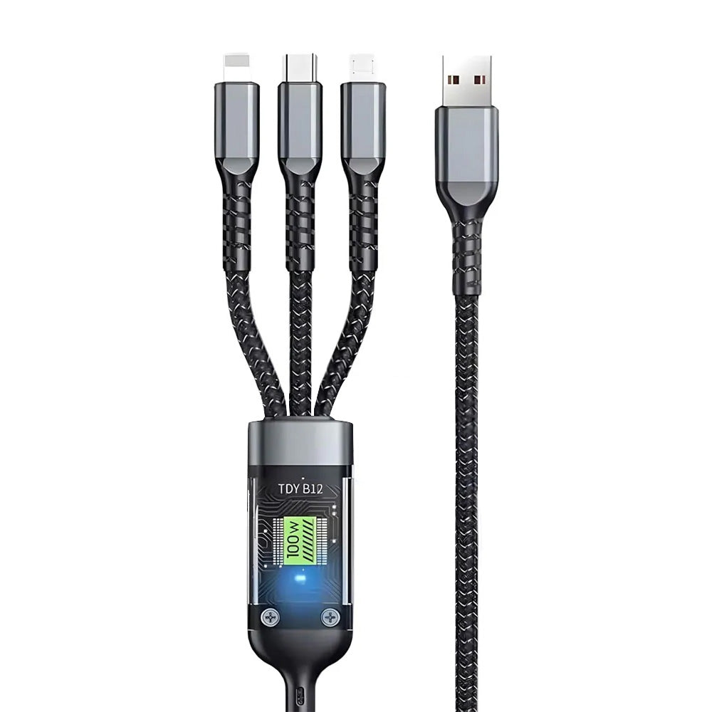 USB To Type-C + Micro + Lightning 3in1 Cable 100W Fast Charging