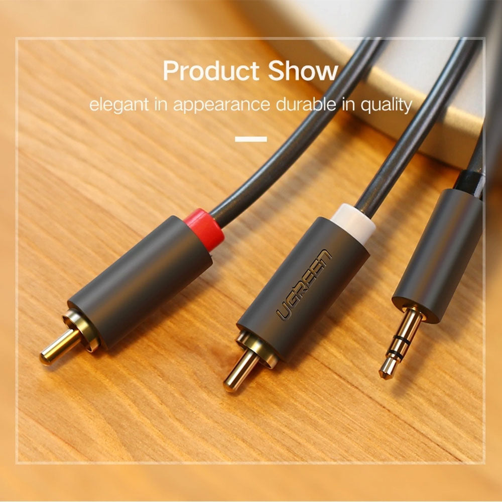 كابل محول صوت من 3.5مم إلى 2x RCA يوجرين 3 متر 10512 - رمادي