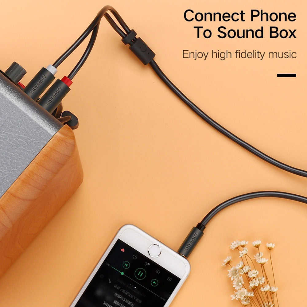 كابل محول صوت من 3.5مم إلى 2x RCA يوجرين 3 متر 10512 - رمادي