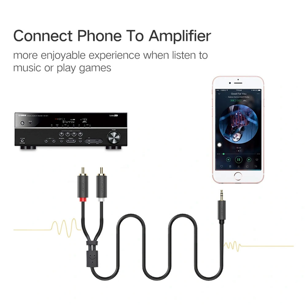 كابل محول صوت من 3.5مم إلى 2x RCA يوجرين 5 متر 10513 - رمادي