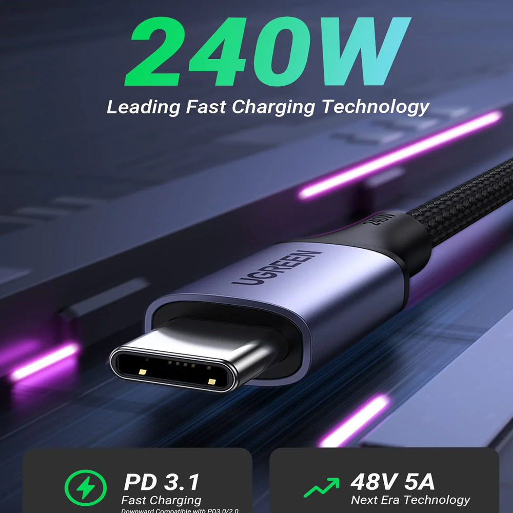 Ugreen 15311 PD Type-C To Type-C Cable 240W Fast Charging 1m - Space Gray