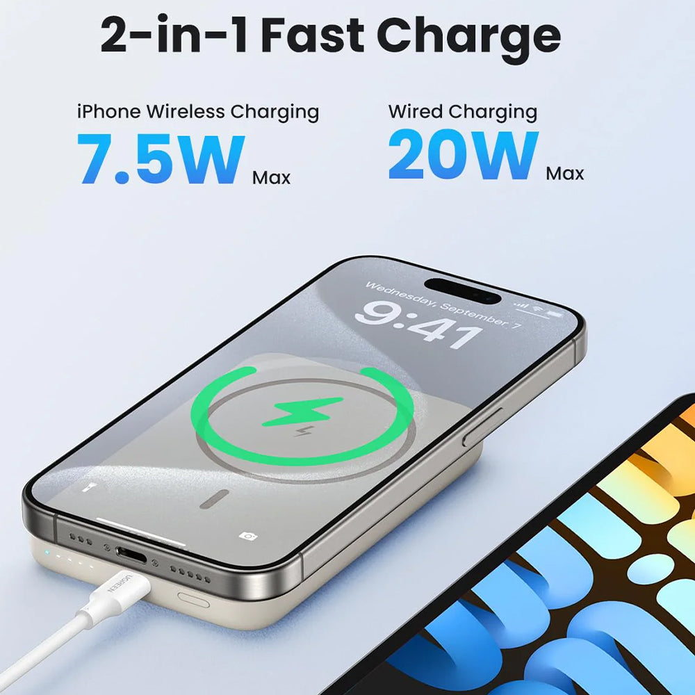 Ugreen Magnetic Wireless Power Bank Type-C 20W Fast Charging 10000mAh - White