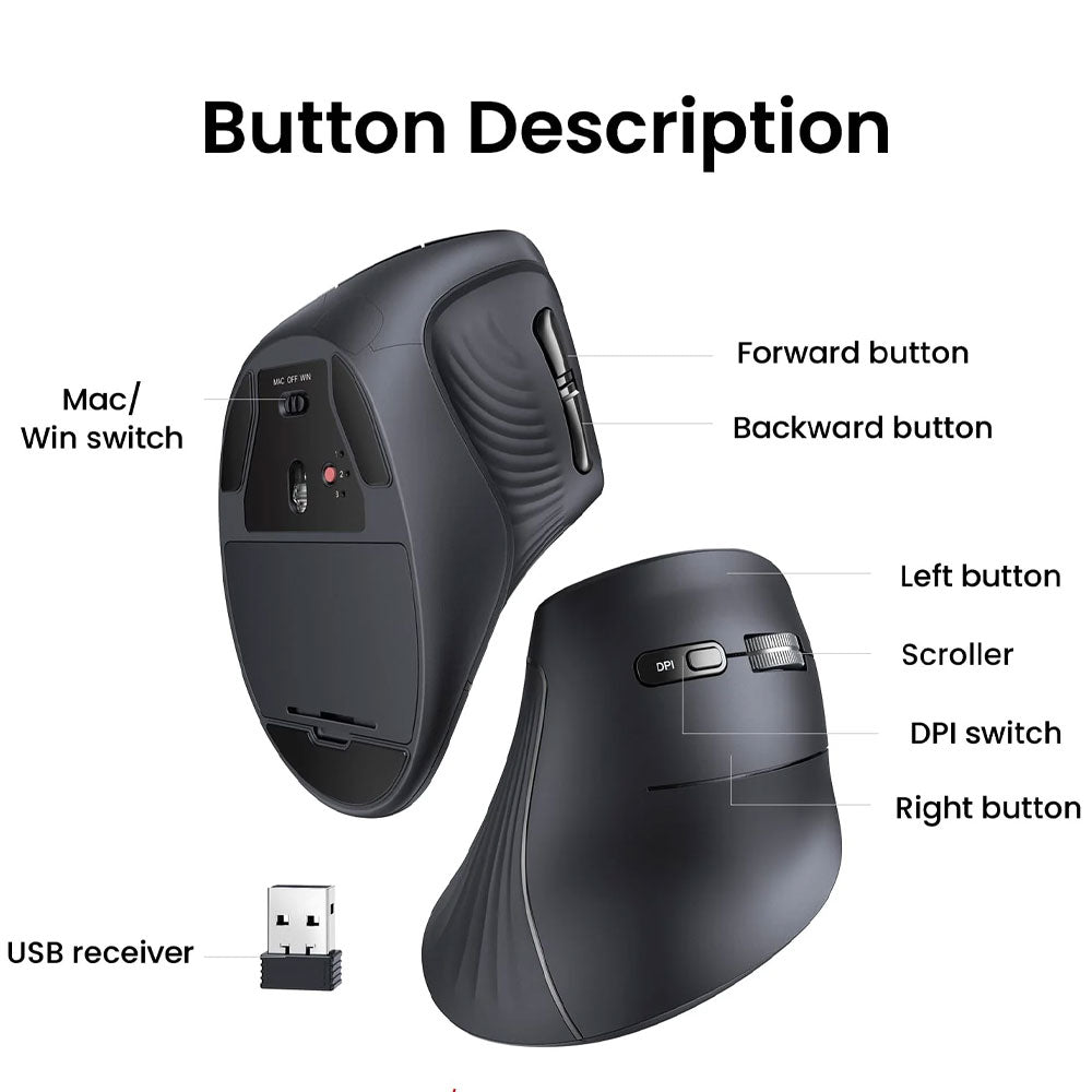 Ugreen 25444 Vertical Ergonomic Dual Mode Bluetooth Wireless Mouse 