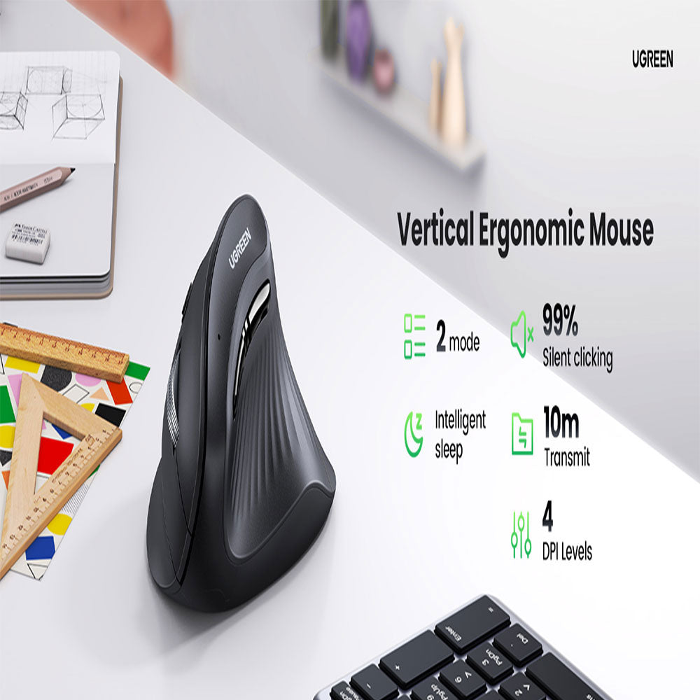 ماوس يوجرين لاسلكي بلوتوث ثنائي الوضع  4000 نقطة في البوصة 25444 Vertical Ergonomic - اسود