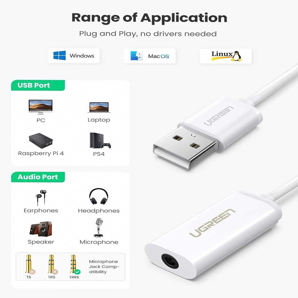 محول USB ذكر إلي 3.5 ملم صوت أنثي يوجرين 30712