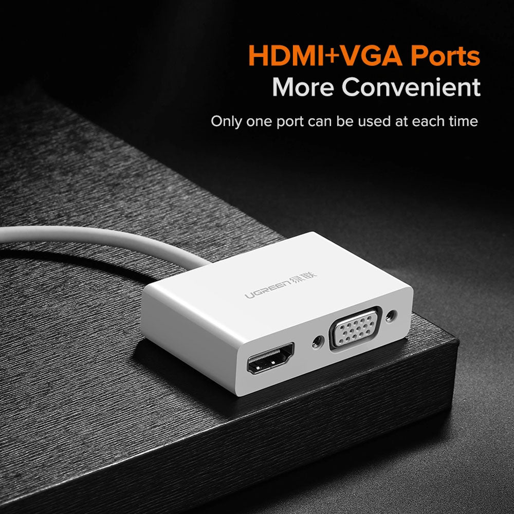 Ugreen 30843 Type-C To (VGA+ HDMI) Converter - White