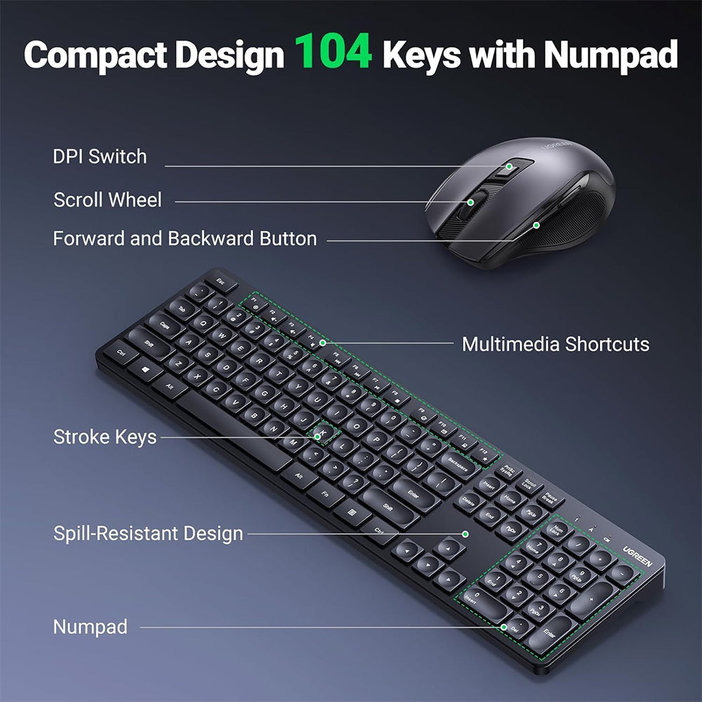 Ugreen 45248EG Wireless Keyboard + Mouse Combo English & Arabic