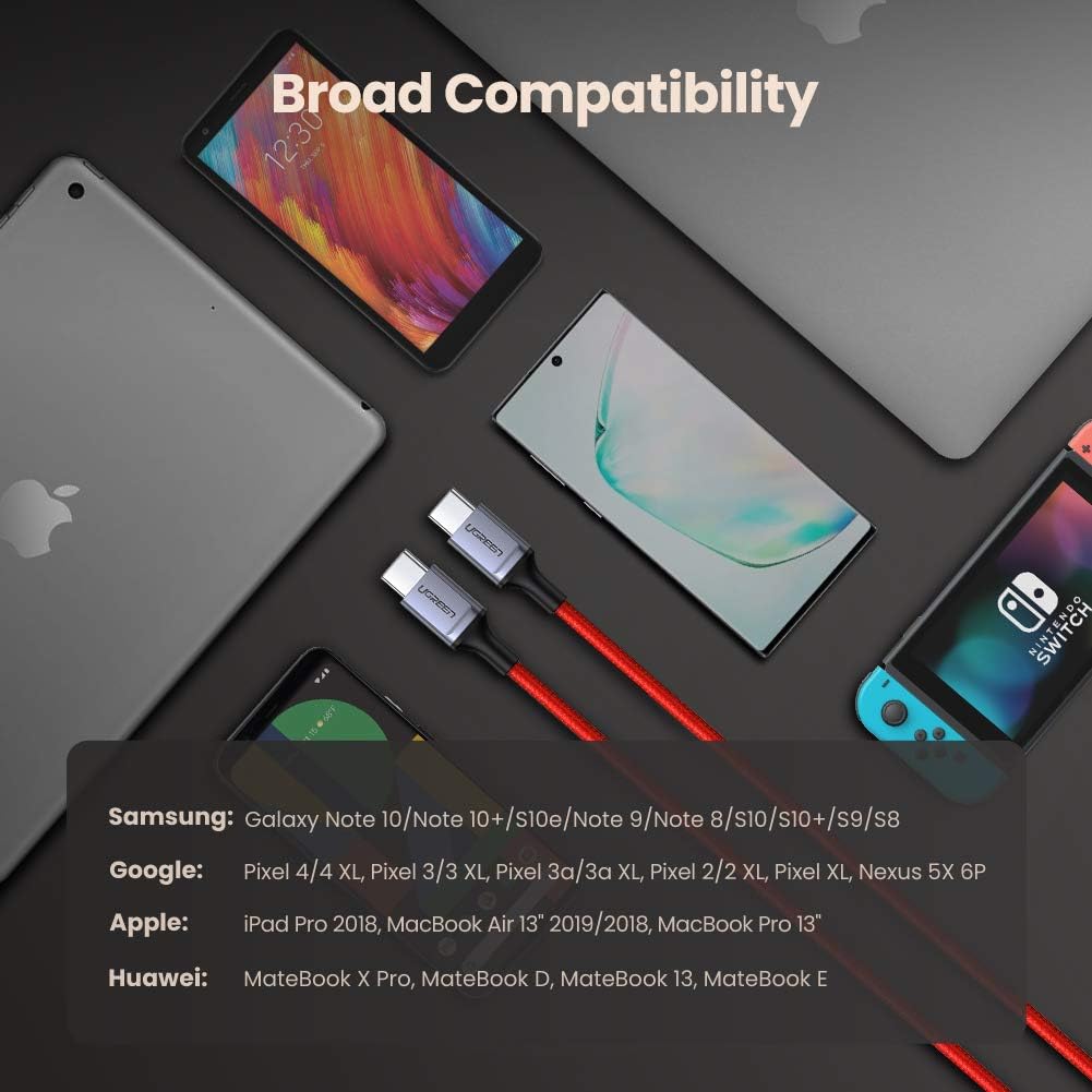 Ugreen 60186 PD Type-C To Type-C Cable 3A 60W Fast Charging 1m - Red