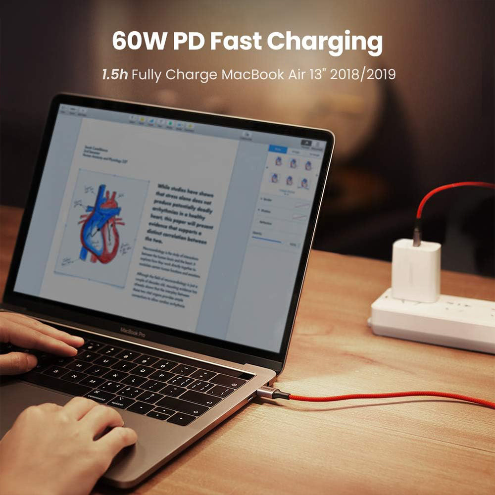Ugreen 60186 PD Type-C To Type-C Cable 3A 60W Fast Charging 1m - Red