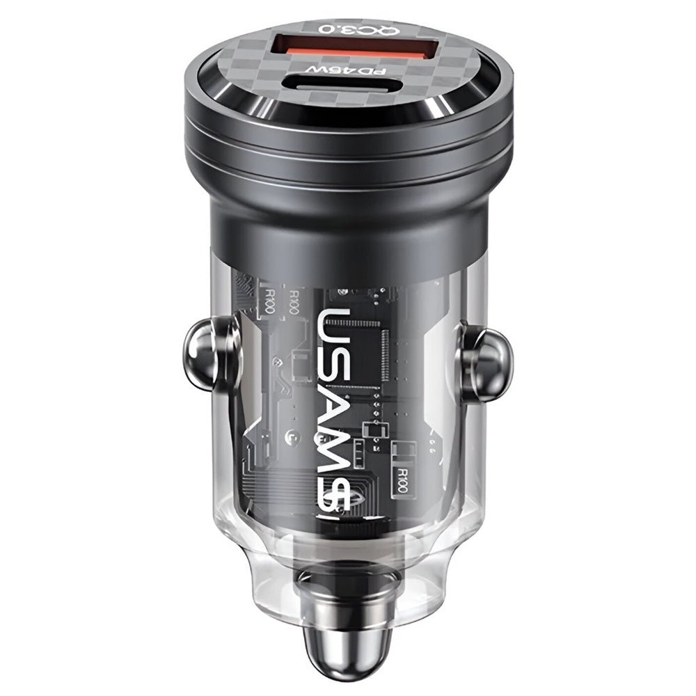 Usams US-CC175 C35 Mini Car Charger PD Type-C + QC USB 45W Fast Charging - Transparent