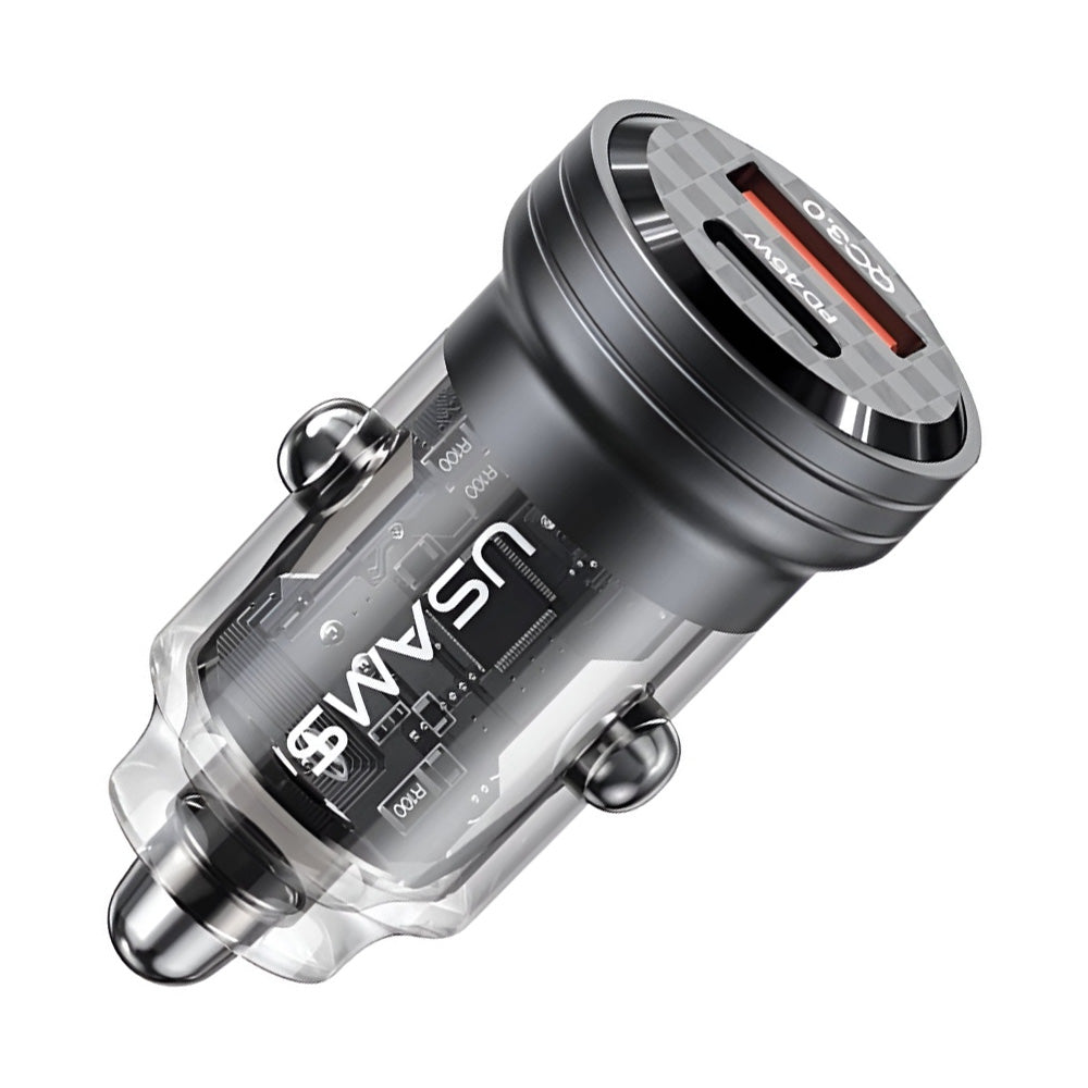 Usams US-CC175 C35 Mini Car Charger PD Type-C + QC USB 45W Fast Charging - Transparent