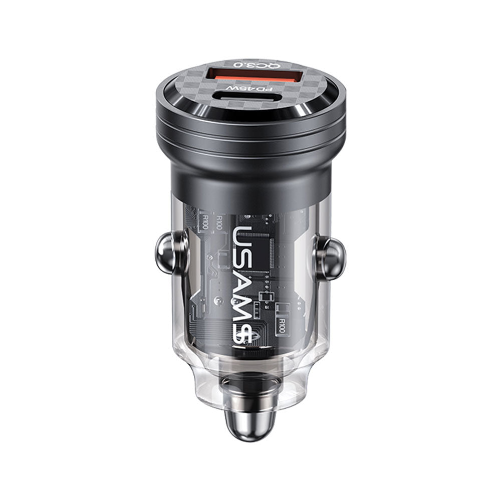 Usams US-CC175 C35 Mini Car Charger PD Type-C + QC USB 45W Fast Charging - Transparent