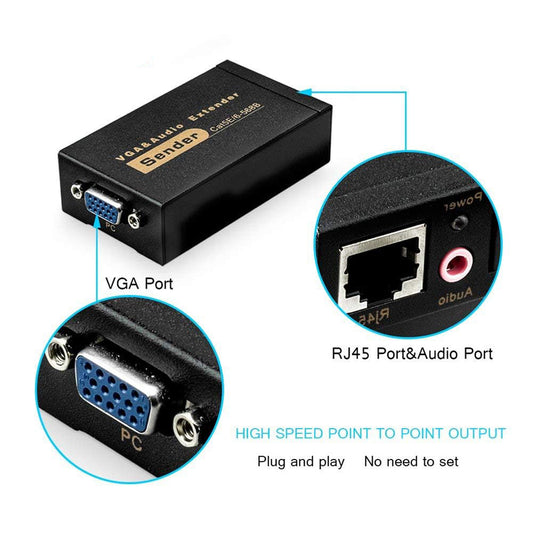 موصل VGA بطول 100 متر لكابل Lan CAT5E/6