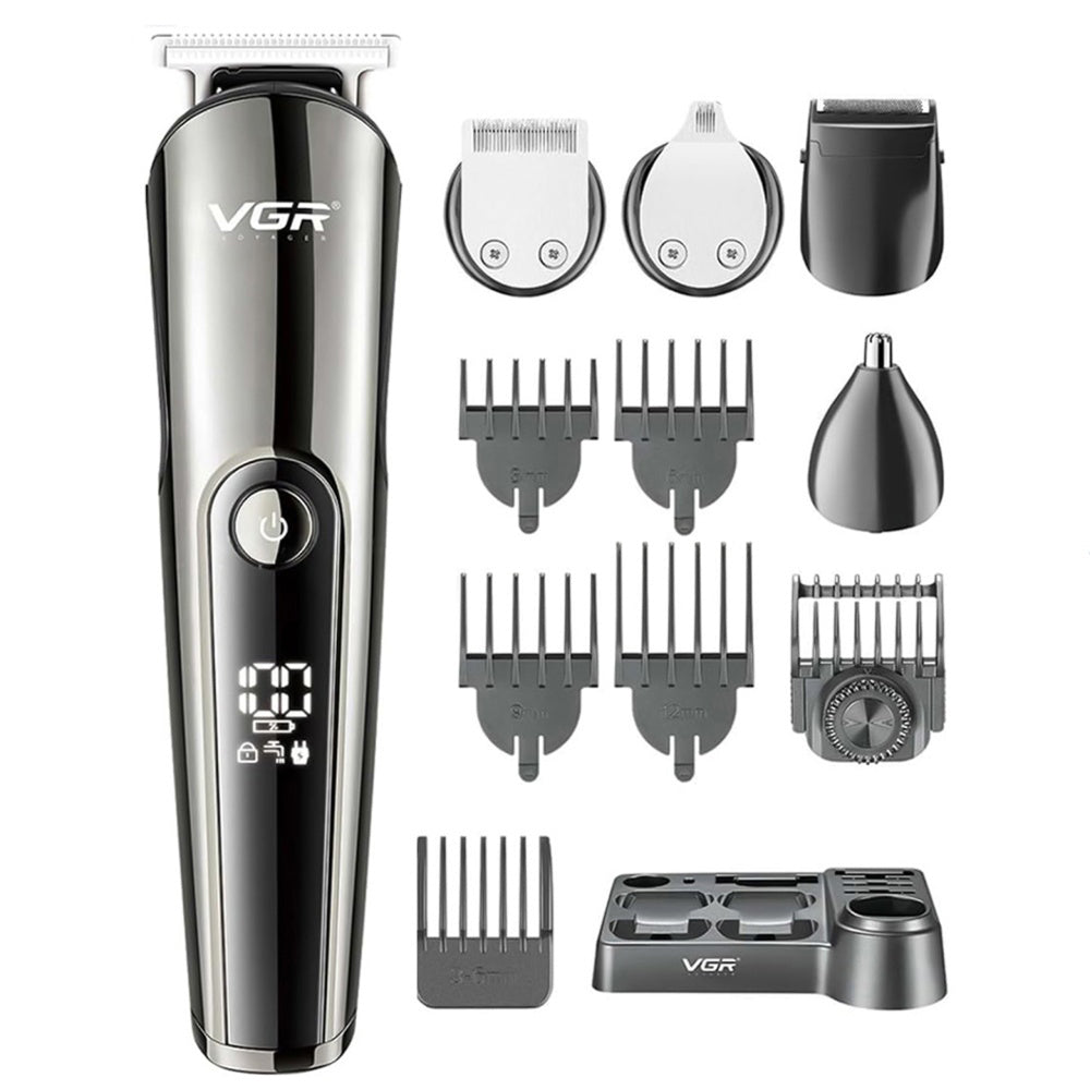  مجموعة حلاقة وتشذيب الشعر 11 في 1 في جي ار بروفيشنال V-107 - أسود