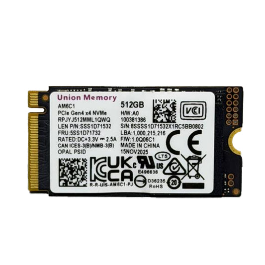 Union Memory AM6C1 512GB NVMe PCIe M.2 2242 SSD (Original Used)