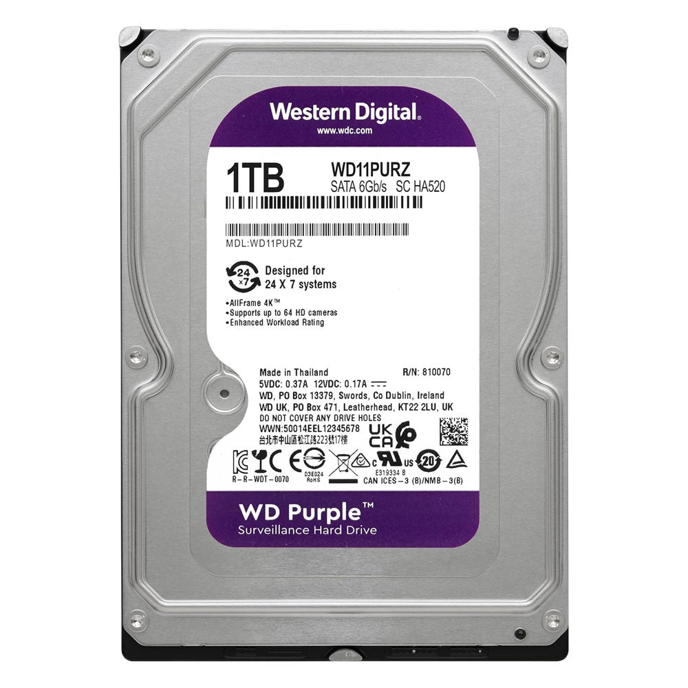 هارد درايف ويسترن ديجيتال 1 تيرابايت 3.5 بوصة داخلي للكمبيوتر Purple (استعمال خارج)