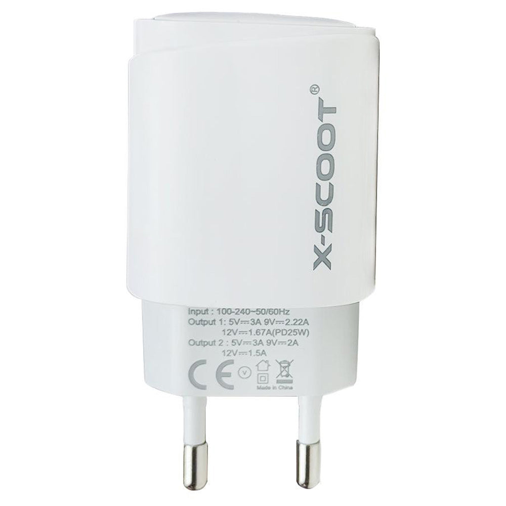 X-Scoot CH-228 Wall Charger PD Type-C + USB 25W Fast Charging