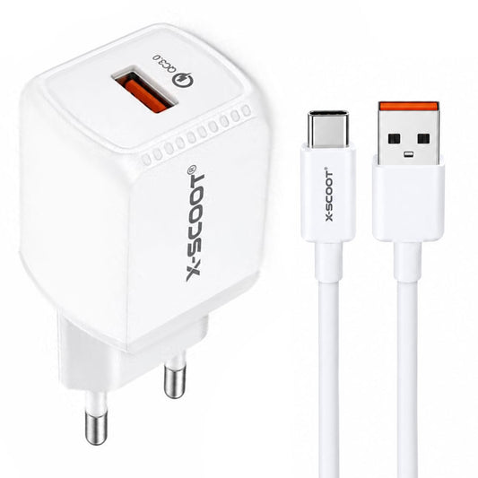 X-Scoot CH-260 Wall Charger + Type-C Cable 25W Fast Charging - White