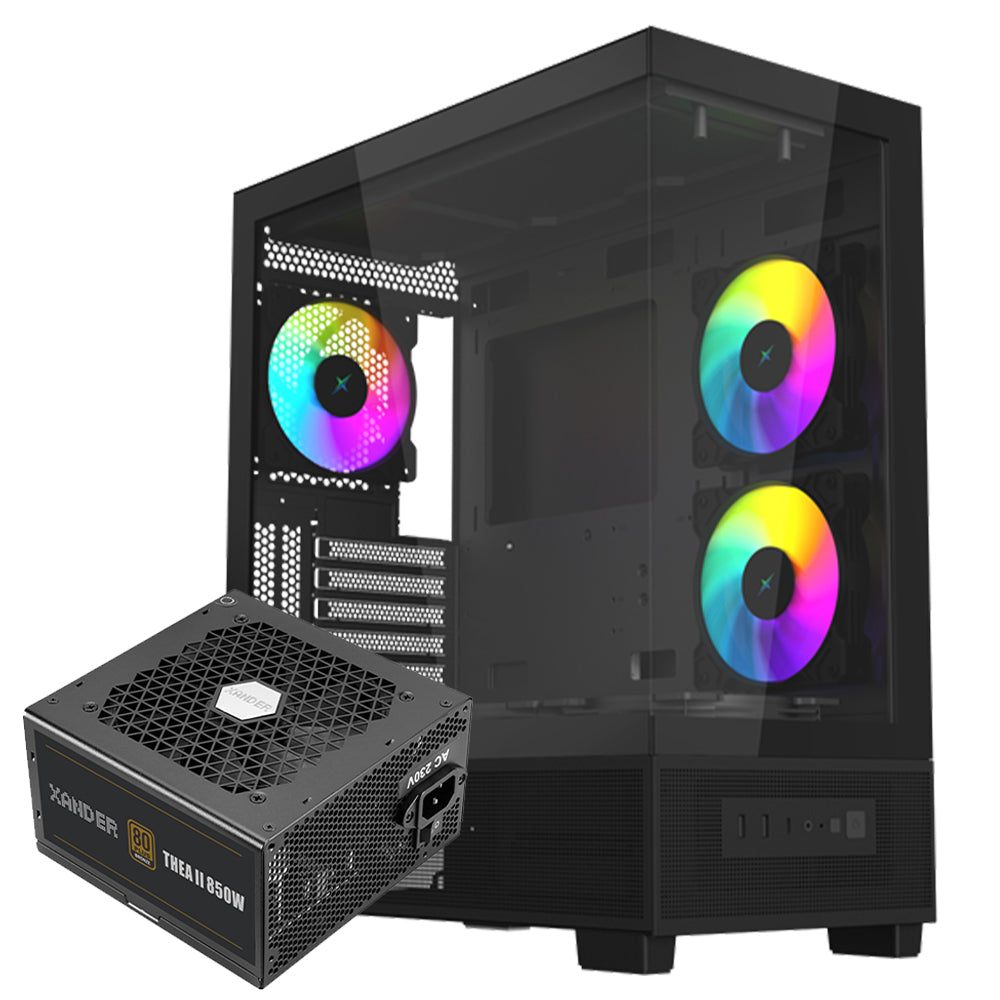 Xander Jupiter II ARGB Gaming Mid Tower Case + THEA II 80 Plus Bronze Power Supply 850W