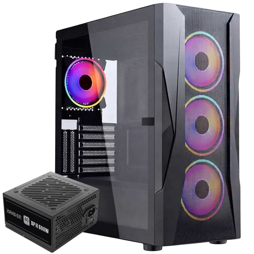 Xander Velox ARGB Gaming Mid Tower Case + XP II 80 Plus White Power Supply 600W