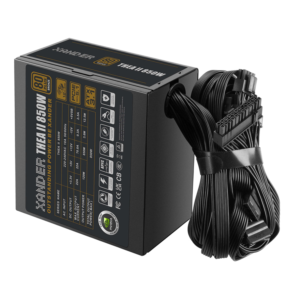 Xander Velox Max ARGB Gaming Mid Tower Case + Thea II 80 Plus Bronze Power Supply 850W