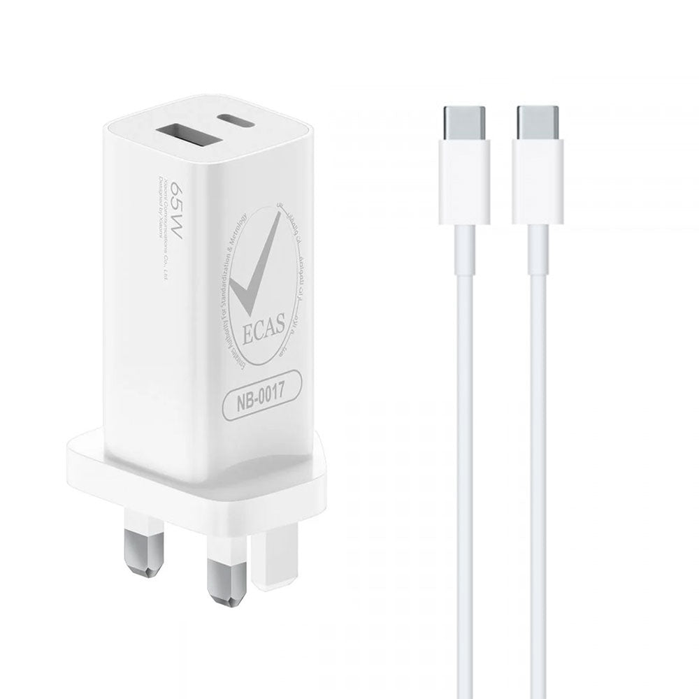 Xiaomi AD652GUK GaN Wall Charger Type-C + USB + Type-C Cable 65W Fast Charging - White