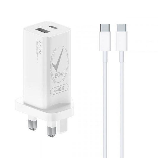 Xiaomi AD652GUK GaN Wall Charger Type-C + USB + Type-C Cable 65W Fast Charging - White