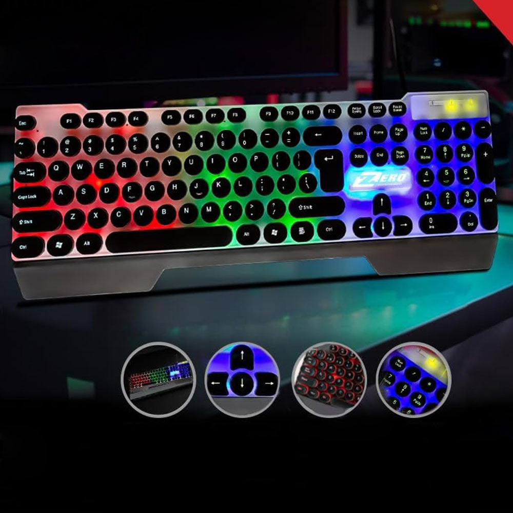 Zero ZR-2040 Wired Rainbow Gaming Keyboard English & Arabic - Black