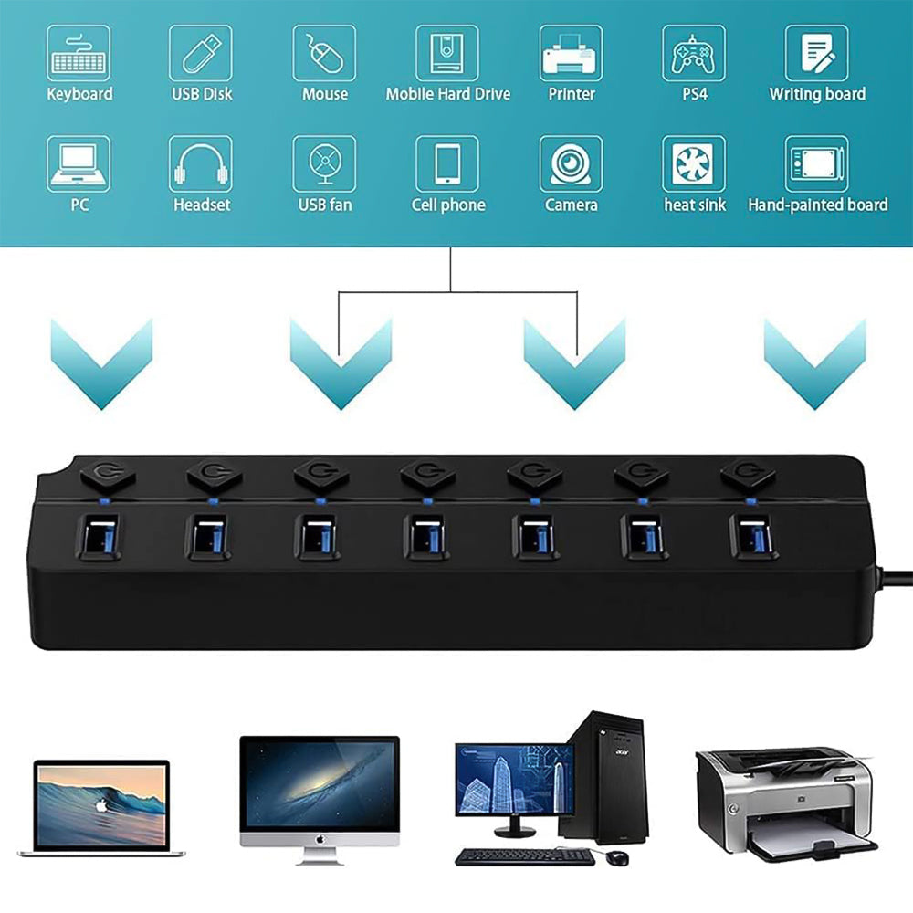 موزع يو اس بي 2.0 إلى 7 منافذ زيرو مع 7 مفاتيح ZR-307