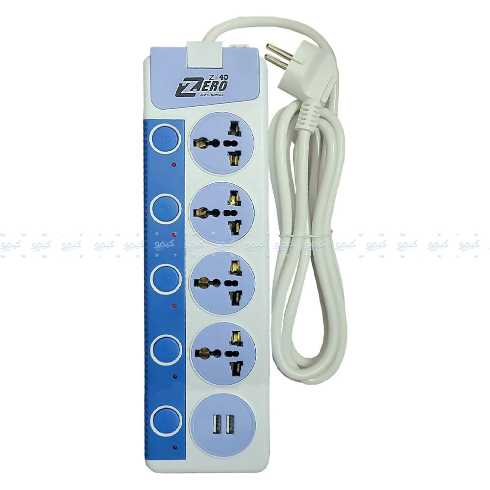 مشترك كهرباء زيرو 4 منافذ + منفذين يو اس بي 3 متر ZR-40