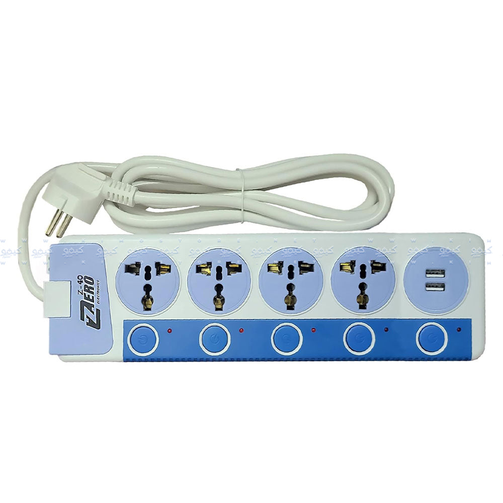 مشترك كهرباء زيرو 4 منافذ + منفذين يو اس بي 3 متر ZR-40