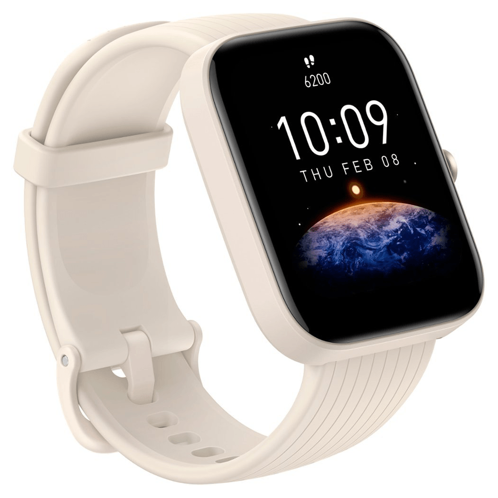 Amazfit Bip 3 Pro Smart Watch (44mm) Plastic Case With Cream Silicone Strap - Kimo Store