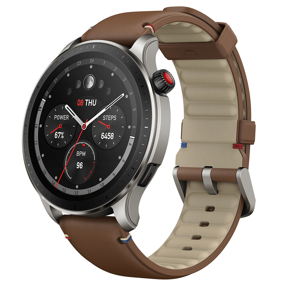 Amazfit GTR 4 Smart Watch (46mm - GPS) Aluminum Case With Vintage Brown Leather strap