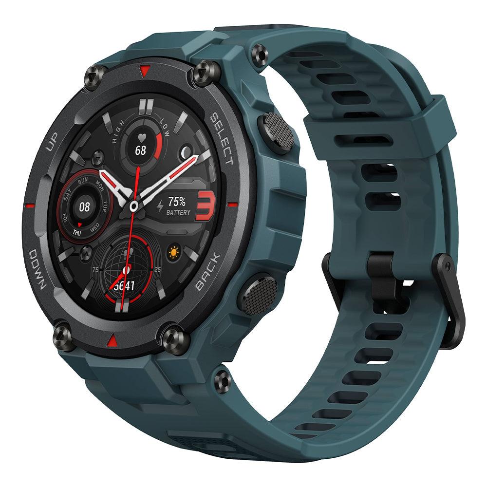 Amazfit T-Rex Pro Smart Watch (48mm - GPS) Polycarbonate Case With Steel Blue Silicone Rubber Strap
