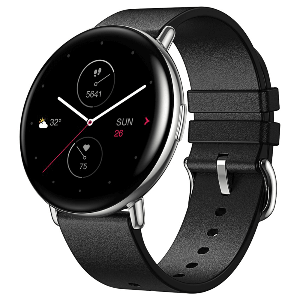 Amazfit Zepp E Circle Smart Watch (42mm) Stainless Steel Case With Polar Night Black Leather Strap