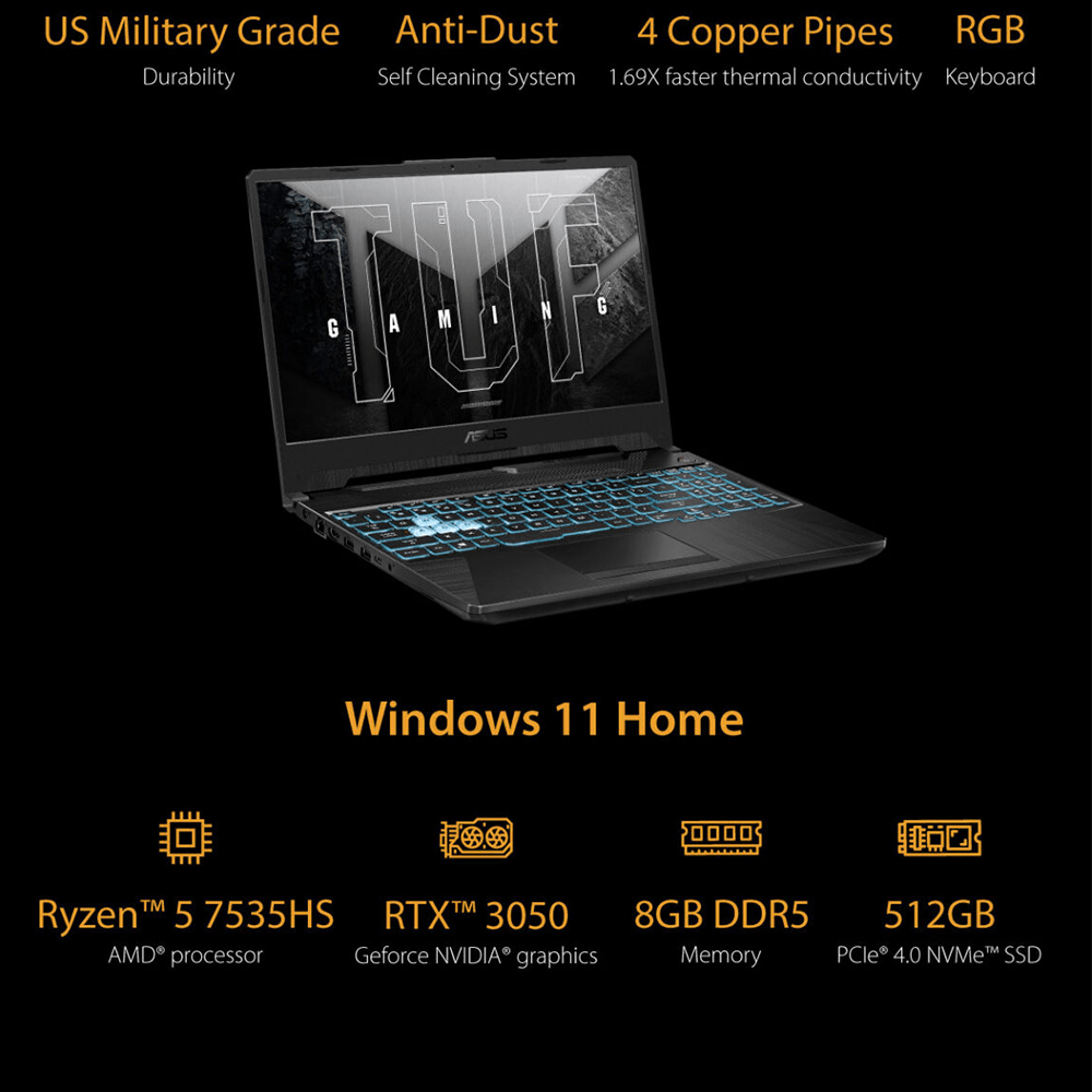 Asus TUF Gaming A15 FA506NC-HN005W Laptop (AMD Ryzen 5-7535HS - 8GB Ram - M.2 NVMe 512GB - Nvidia RTX 3050 4GB - 15.6 Inch FHD IPS 144Hz - Win11) - Graphite Black - Kimo Store
