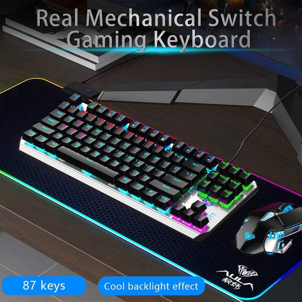 Aula Wind F3087 Blue Switch Wired Gaming Keyboard English & Arabic - White - Kimo Store