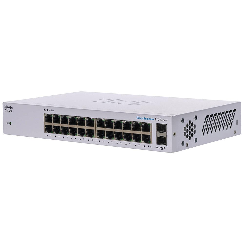 سويتش سيسكو 24 منفذ 1000/100/10 ميجابايت/ثانية + 2 منفذ جيجابايت SFP Unmanaged CBS110-24T-EU Rackmount