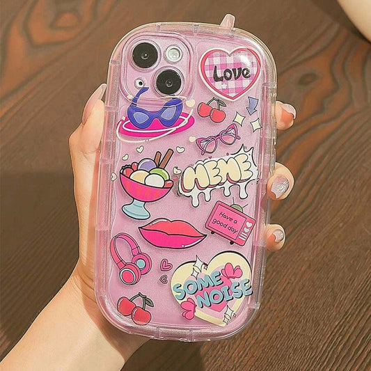 Cute Cherry Stickers Plastic Phone Cover iPhone - Kimo Store