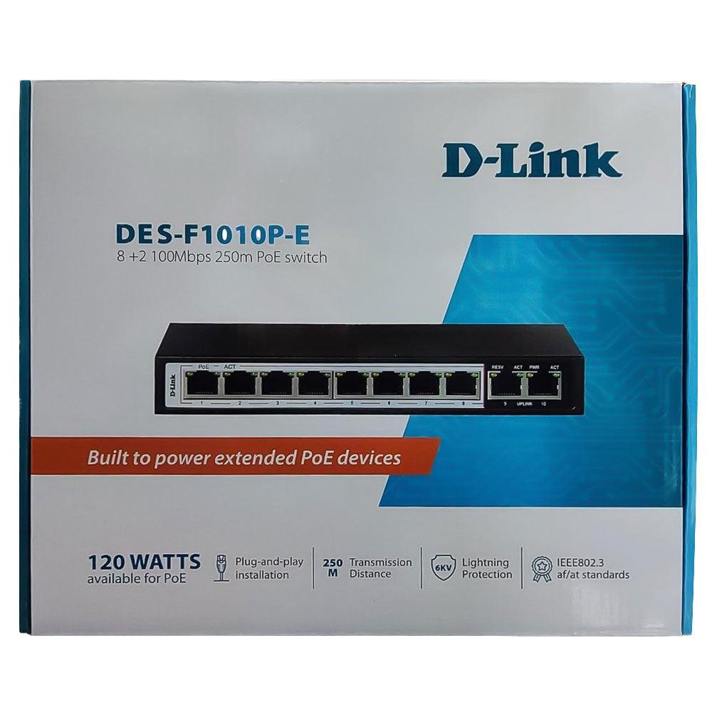 D-Link DES-F1010P-E/B Unmanaged Desktop PoE Switch 8 Ports 10/100Mbps + 2 Ports 10/100Mbps Uplink - Kimo Store