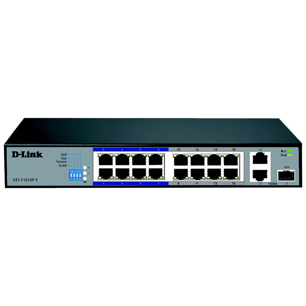 D-Link DES-F1016P-E Unmanaged Rackmount PoE Switch 16 Ports 10/100Mbps + 1 Port Gigabit SFP