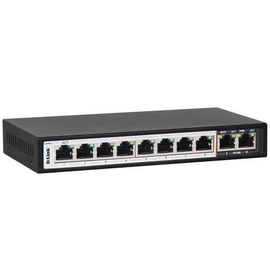 سويتش دي لينك 8 منافذ 10/100/1000 ميجابت في الثانية PoE + منفذين (RJ45) 10/100/1000 ميجابت في الثانية 120 وات DGS-F1010P-E Unmanaged Desktop Uplink