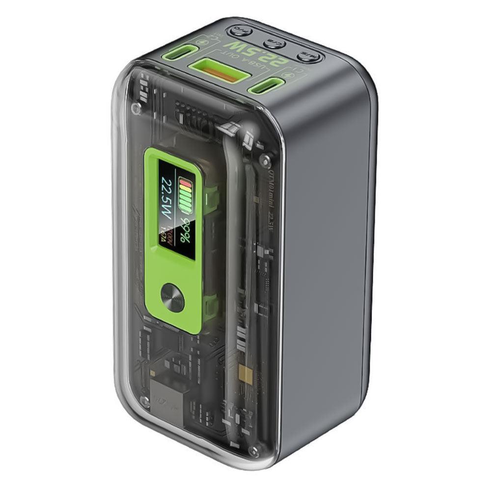 Devia MP-30-9 Punk Style Digital Power Bank USB + 2x Type-C 22.5W Fast Charging 10000mAh - Green