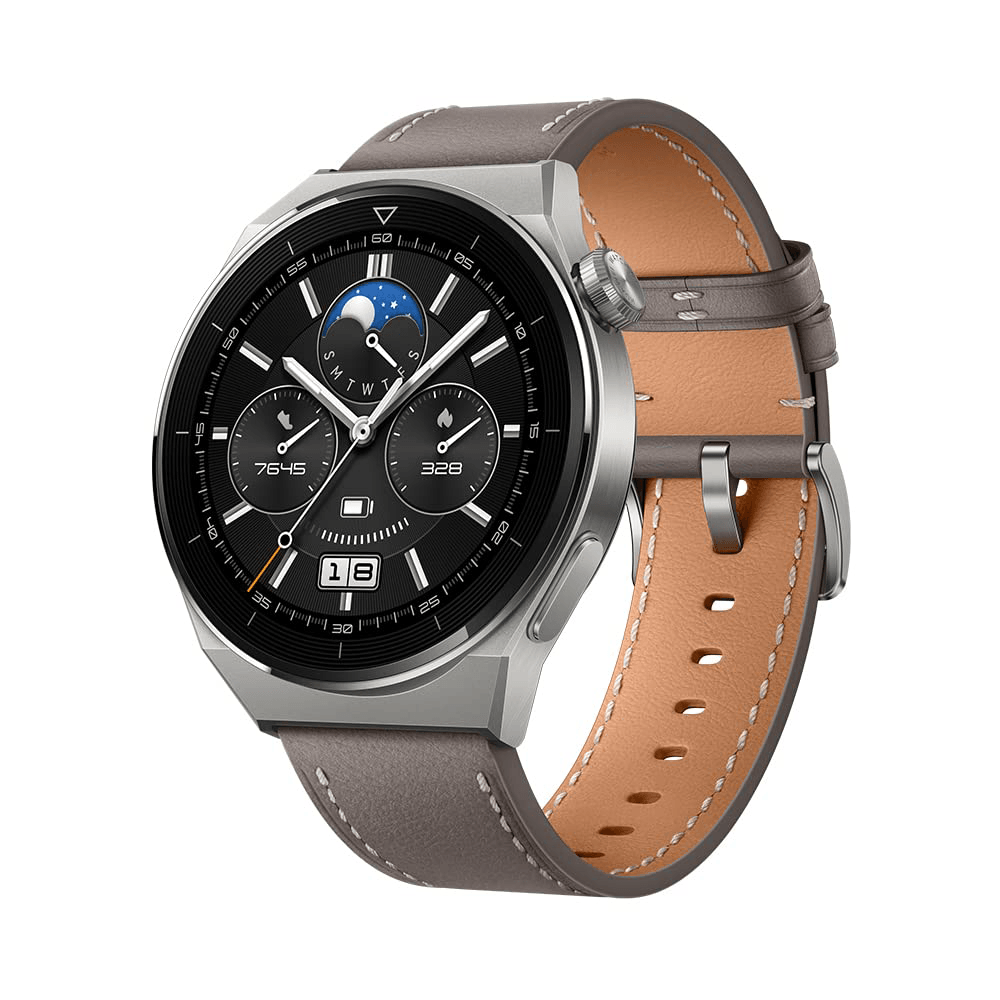 Huawei Watch GT 3 Pro ODN-B19 (46mm - GPS) Light Titanium Case With Gray Leather Strap (Open Box)