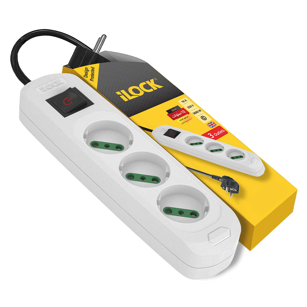 iLock 5075 3Ports Power Strip 3500W 3m - White