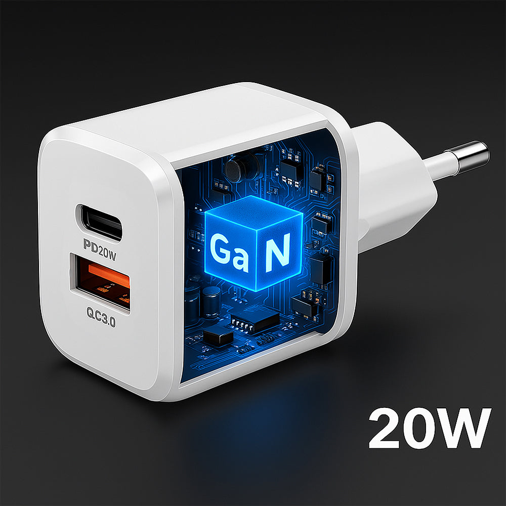 iLock 5093 GaN Wall Charger PD Type-C + QC3.0 USB 20W Fast Charging - White